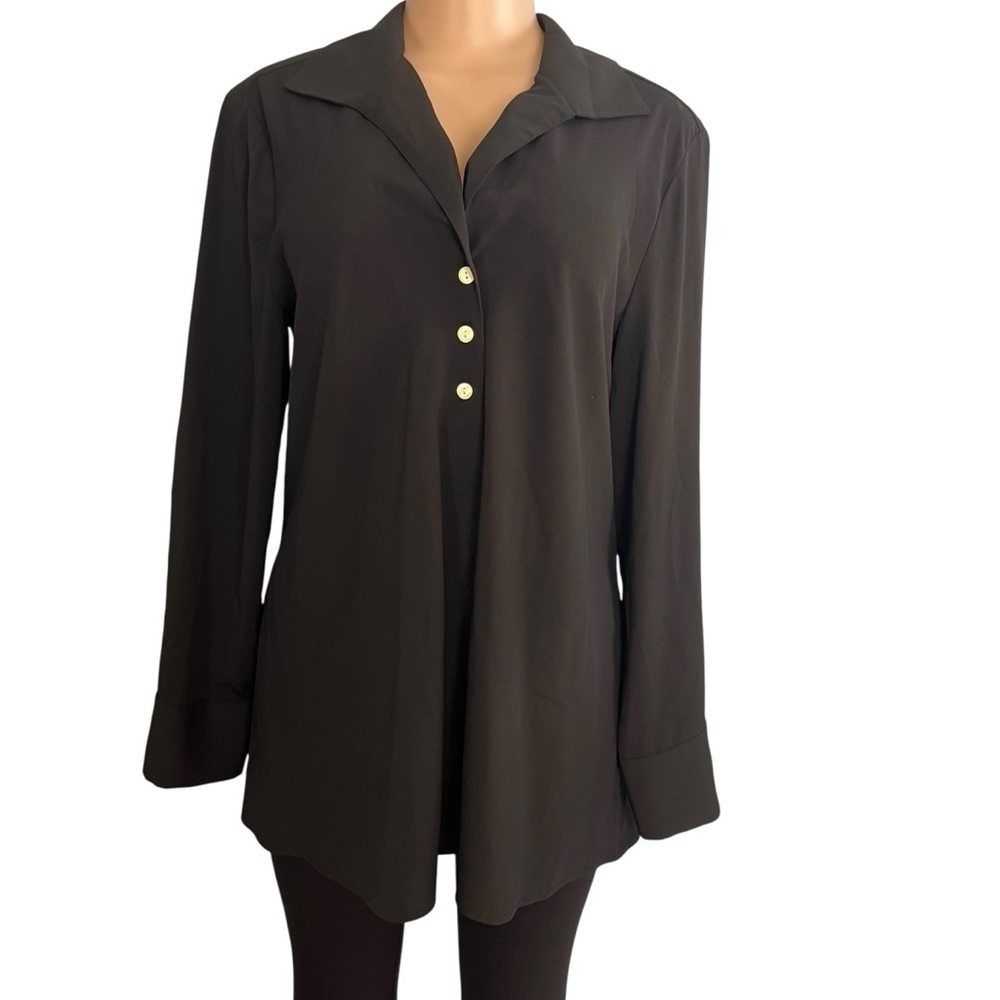 Hinson Wu Black Long Sleeve Elegant Button Down Blouse
